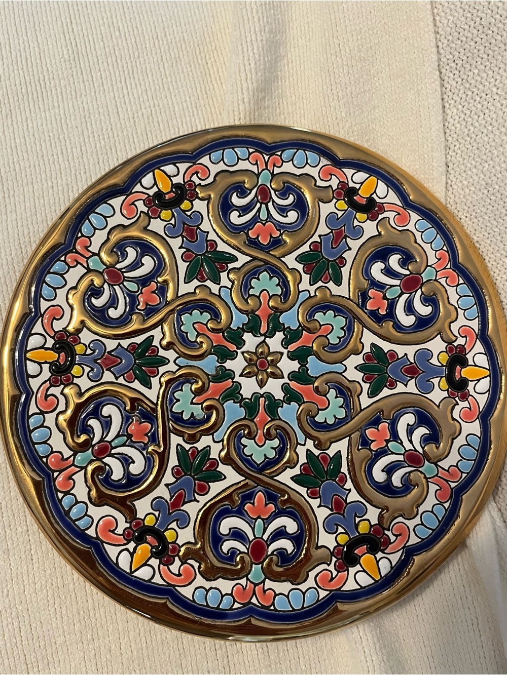 Sevillarte Ceramic hand painted Plate. Enamel & 24k Gold signed by Artist